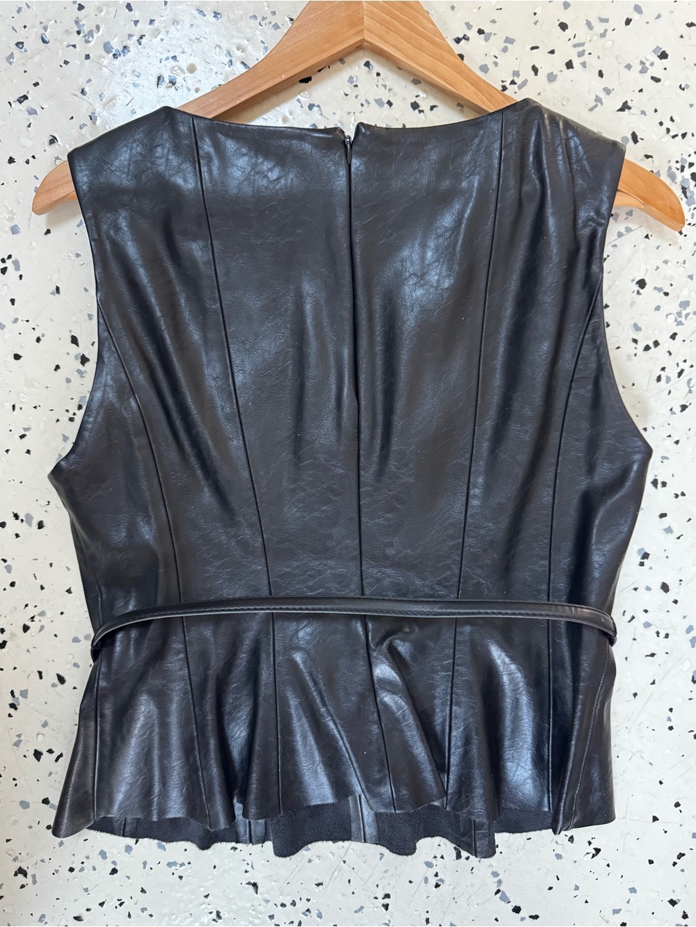 Zara Black Faux Leather Sleeveless Belted Vest - Picture 3 of 6